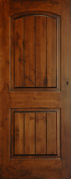 Seely Glazed Knotty Alder Arch-Top 2-Panel Interior Doors V-Grooves